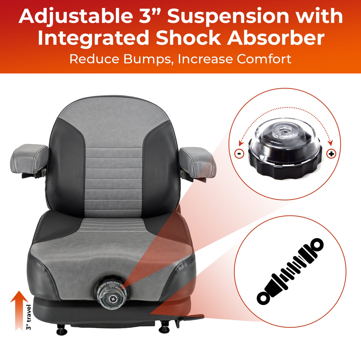 Keystone Seats Comfort Elite Suspension Seat - Adjustable Backrest Cushioned Armrests Weight Adjustment - Exmark Scag Ferris Hustler Gravely Bad Boy Kubota John Deere Toro Zero-Turn Mowers & Tractors