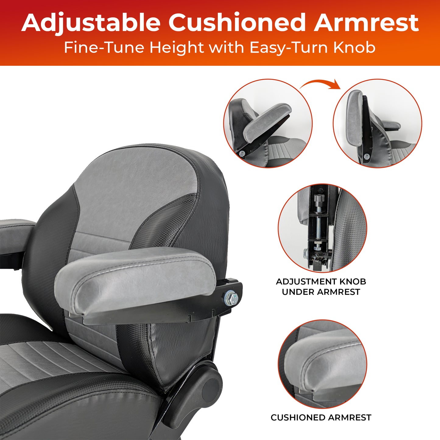 Keystone Seats Comfort Elite Suspension Seat - Adjustable Backrest Cushioned Armrests Weight Adjustment - Exmark Scag Ferris Hustler Gravely Bad Boy Kubota John Deere Toro Zero-Turn Mowers & Tractors