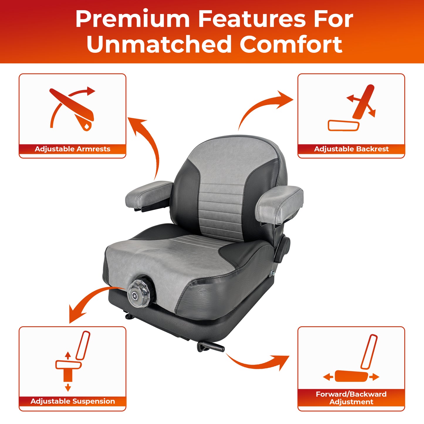 Keystone Seats Comfort Elite Suspension Seat - Adjustable Backrest Cushioned Armrests Weight Adjustment - Exmark Scag Ferris Hustler Gravely Bad Boy Kubota John Deere Toro Zero-Turn Mowers & Tractors