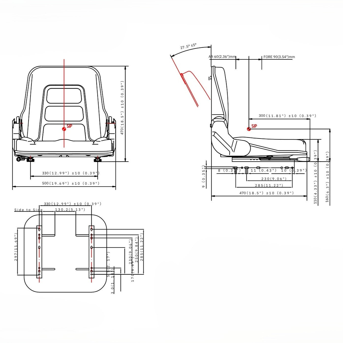 Universal Forklift, Mower & Tractor Seat Foldable Adjustable Backrest, Slide Rail, Fits Toyota, Hyster, Yale, Clark, Toro, Gravely, Bad Boy, Scag, Hustler, Kubota, New Holland