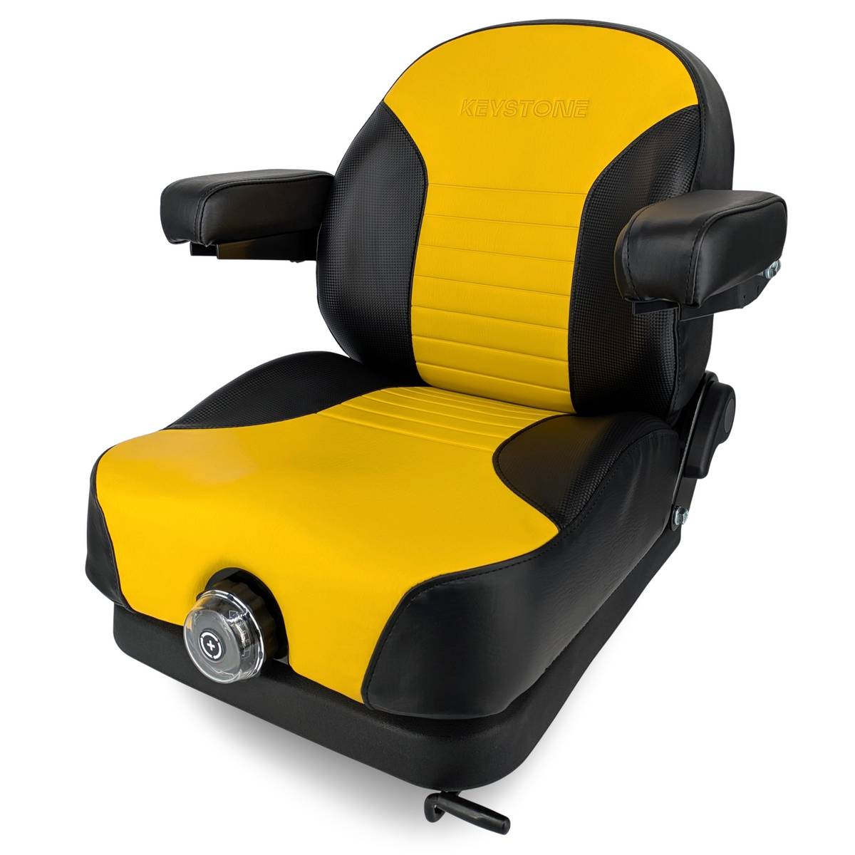 Keystone Seats Comfort Elite Suspension Seat, Black & Yellow - Zero-Turn Mowers & Tractors Weight Adjustment - Exmark Ferris Hustler Gravely Bad Boy Kubota Toro