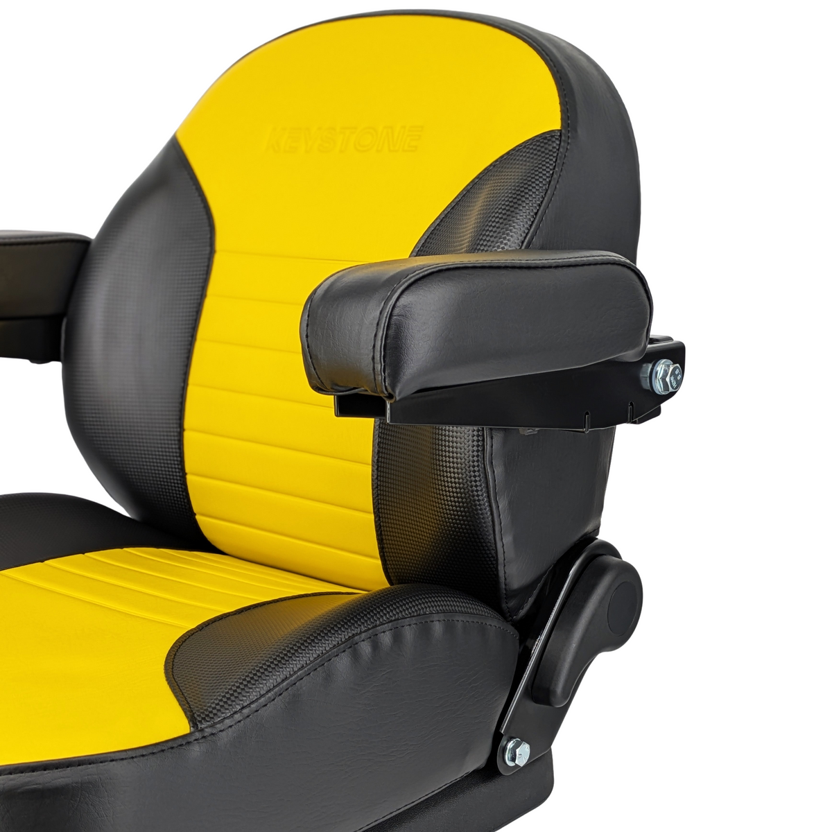 Keystone Seats Comfort Elite Suspension Seat, Black & Yellow - Zero-Turn Mowers & Tractors Weight Adjustment - Exmark Ferris Hustler Gravely Bad Boy Kubota Toro