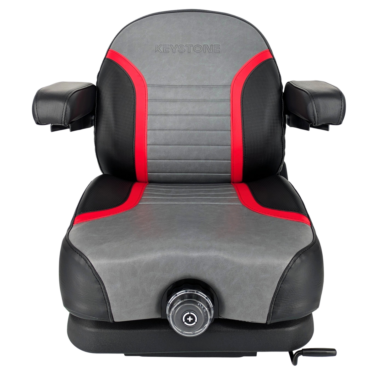 Keystone Seats Comfort Elite Suspension Seat, Black, Gray, & Red - Zero-Turn Mowers & Tractors Weight Adjustment - Exmark Ferris Hustler Gravely Bad Boy Kubota Toro
