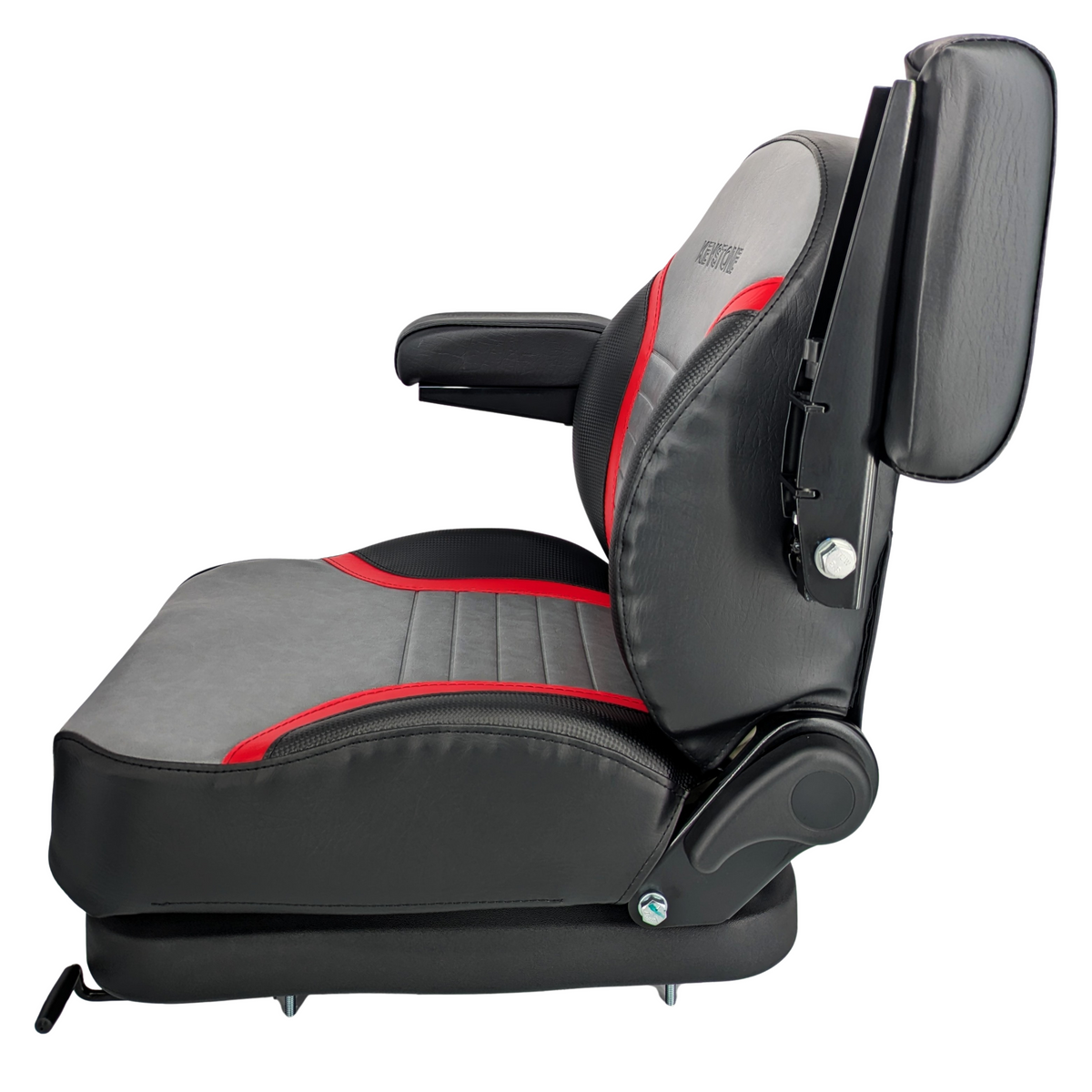 Keystone Seats Comfort Elite Suspension Seat, Black, Gray, & Red - Zero-Turn Mowers & Tractors Weight Adjustment - Exmark Ferris Hustler Gravely Bad Boy Kubota Toro