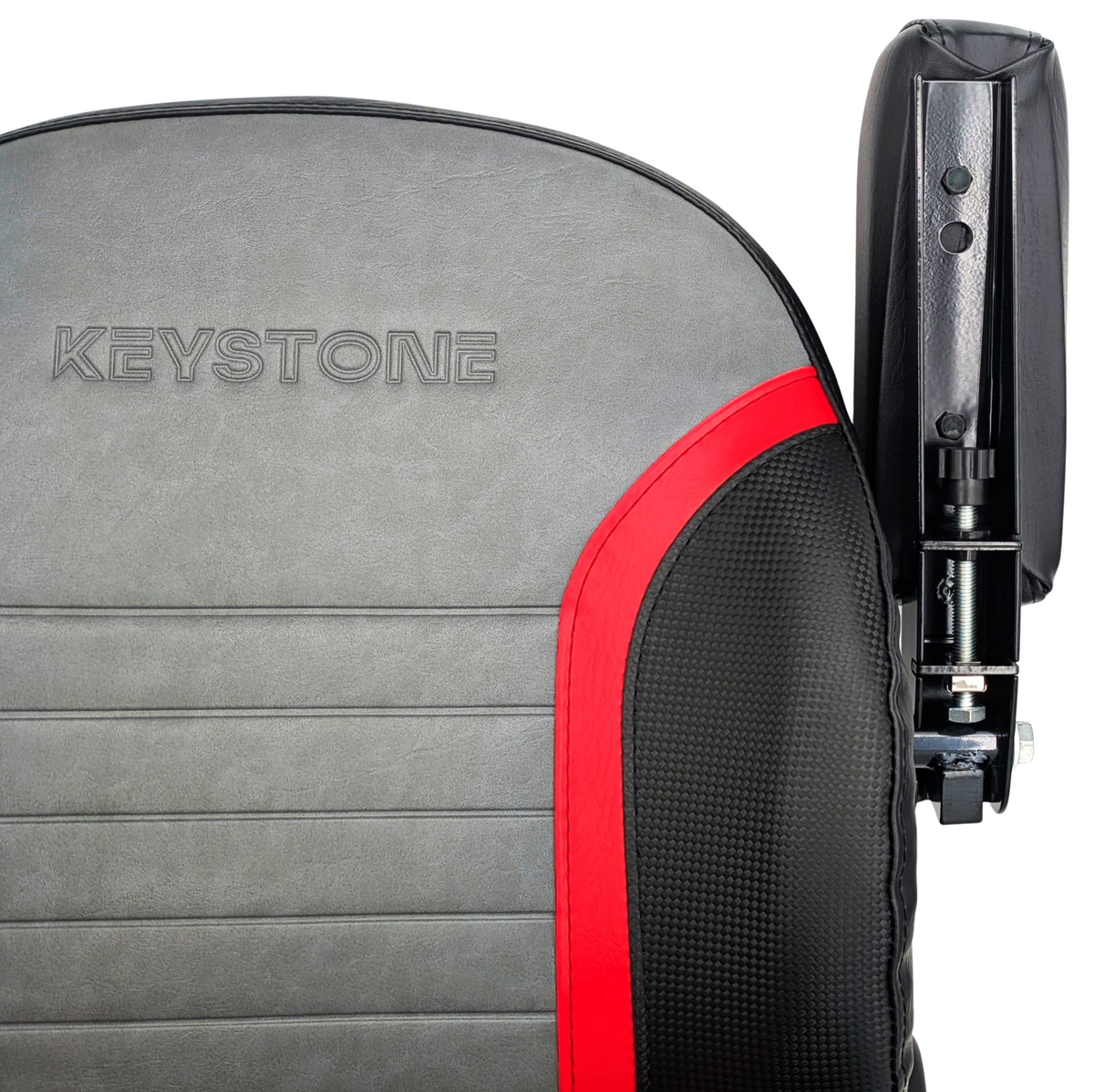 Keystone Seats Comfort Elite Suspension Seat, Black, Gray, & Red - Zero-Turn Mowers & Tractors Weight Adjustment - Exmark Ferris Hustler Gravely Bad Boy Kubota Toro