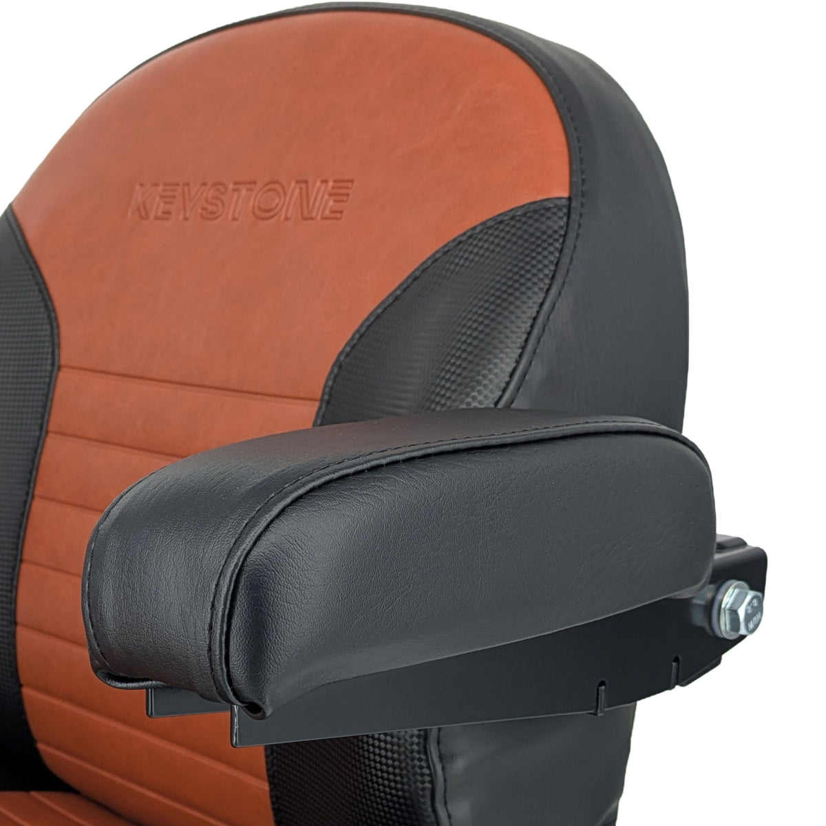 Keystone Seats Comfort Plus Black and Brown — Padded armrest detail